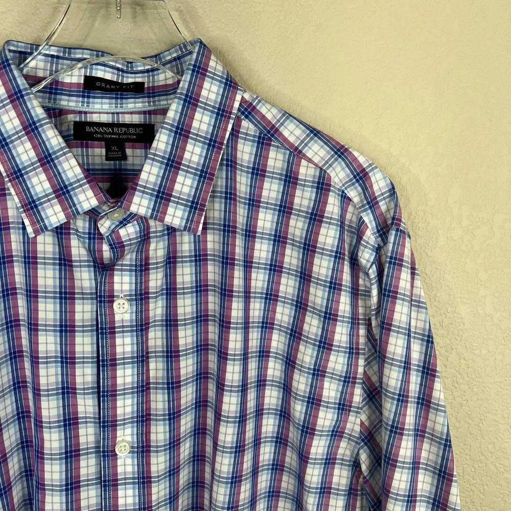 Banana Republic Men's Grant Fit Plaid Button Down‎ Shirts Long Sleeve Size XL